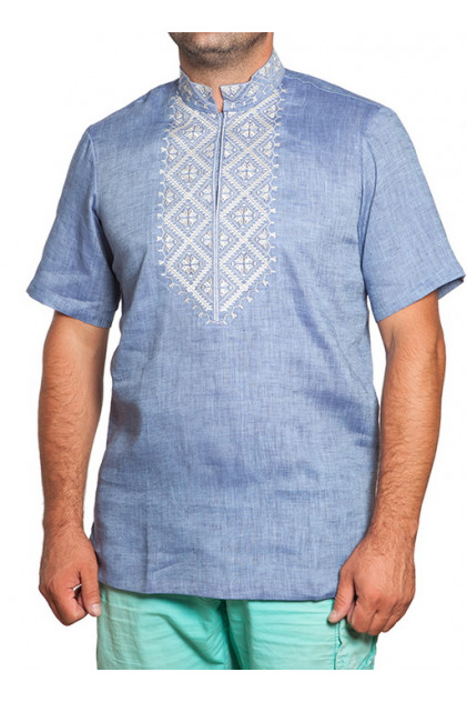 SM 026 Рубашка-вышиванка муж(синий-молочный)